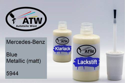 Mercedes-Benz, Blue Metallic (matt), 5944: 20ml Lackstift + 20ml Klarlack - Set, von ATW Autoteile West.